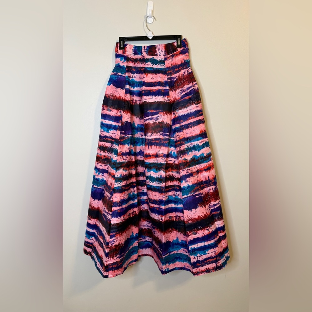 Francis + Benedict Pink Blue Maxi Skirt w/ Pockets Sz L